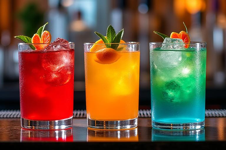 Tre cocktail diversi sul bancone del bar