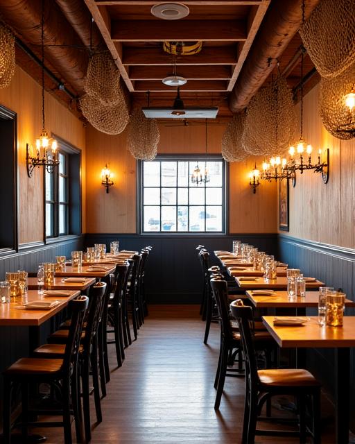 Interno accogliente di Squalo Pizza con decorazioni a tema nautico